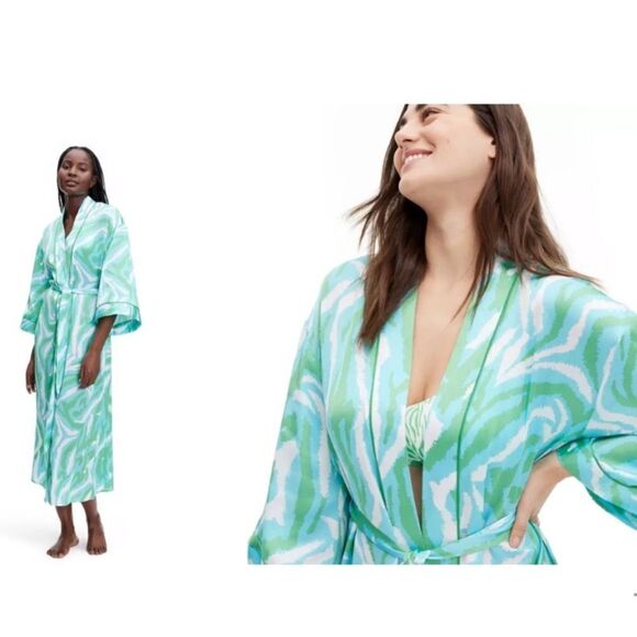 DVF x Target XL Disco Zebra White Blue Green Long Satin Belted Open Front - Picture 16 of 16